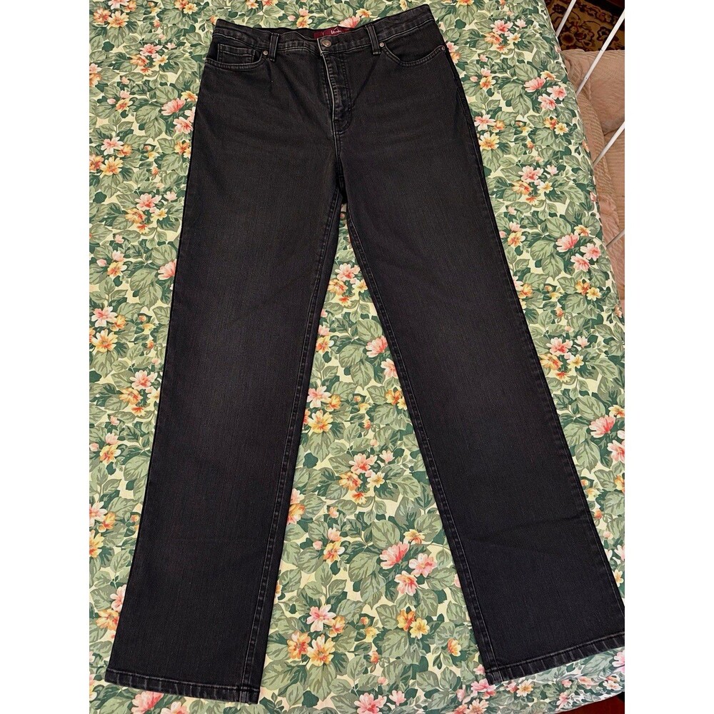 Gloria Vanderbilt Amanda Jeans Size 12 Black Sequin Stripe Straight Leg 32x29